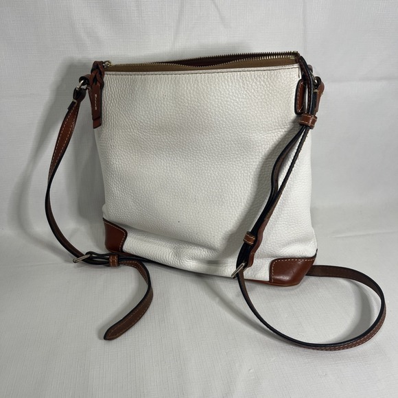 Dooney & Bourke WHITE Pebbled Leather Crossbody Letter Shoulder Bag Purse Brown - Picture 2 of 10